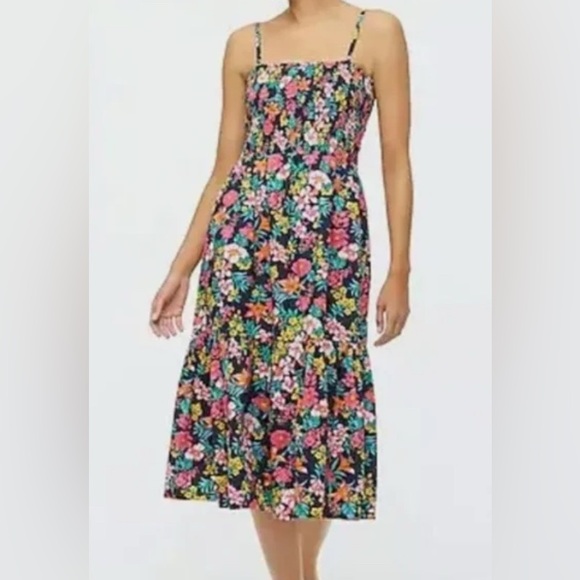 J. Crew Navy Floral Smocked Ruffle Sundress Sz Large - Picture 2 of 14